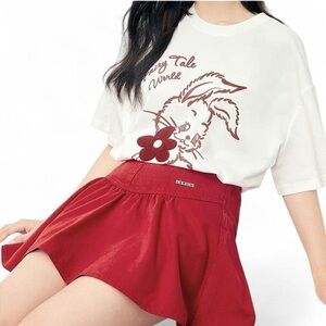 Red Skirt Set with Graphic Tee